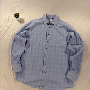 Eton Contemporary 43 17 Blue White Check Grid Dress Shirt Gingham